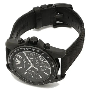 Emporio Armani AR6131 Sigma Chronograph Black Dial Black Leather Strap Watch For Men Emporio Armani