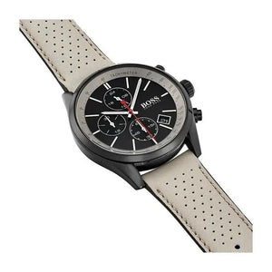 Hugo Boss 1513562 Grand Prix Chronograph Black Dial Grey Leather Strap Watch for Men Hugo Boss