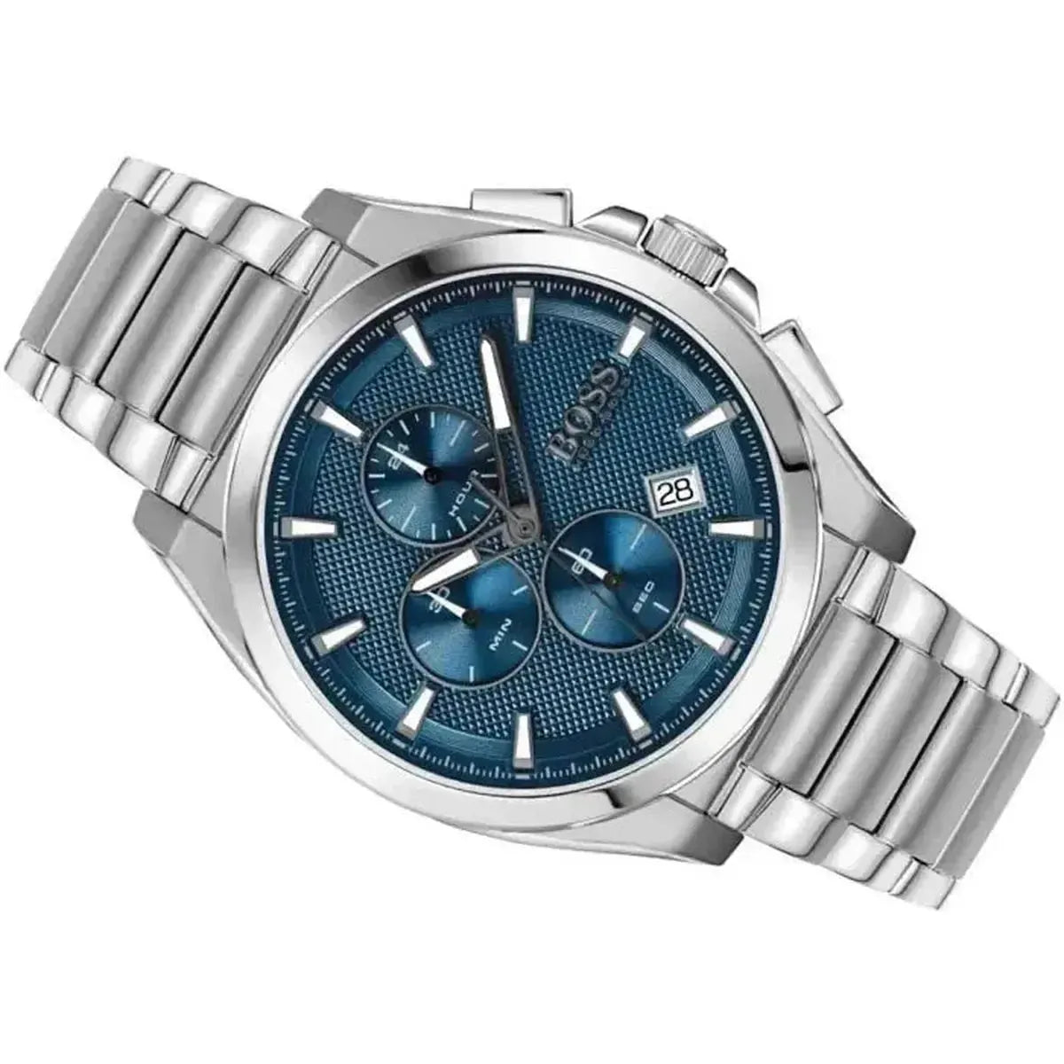 Hugo Boss 1513884 Grandmaster Blue Dial Silver Steel Strap Watch for Men Hugo Boss