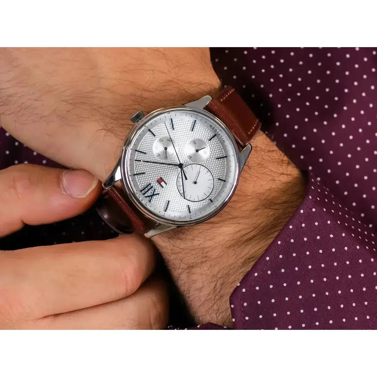 Tommy Hilfiger 1791418 Damon Quartz White Dial Brown Leather Strap Watch for Men Tommy Hilfiger