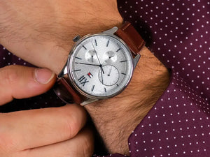 Tommy Hilfiger 1791418 Damon Quartz White Dial Brown Leather Strap Watch for Men Tommy Hilfiger