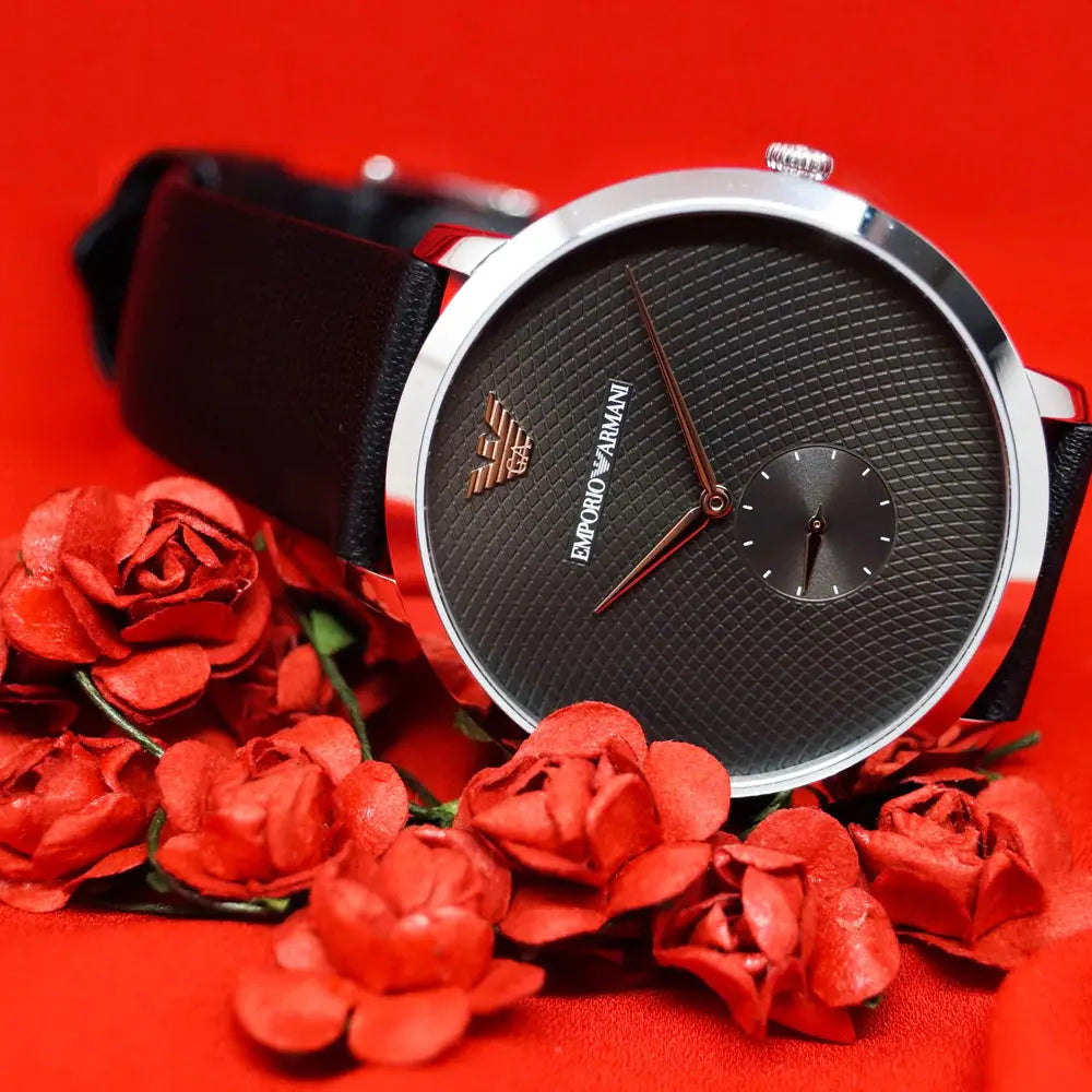 Emporio Armani AR11162 Modern Slim Quartz Grey Dial Black Leather Strap Watch For Men Emporio Armani