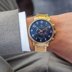 Tommy Hilfiger 1710384 Daniel Chronograph Blue Dial Gold Steel Strap Watch for Men Tommy Hilfiger