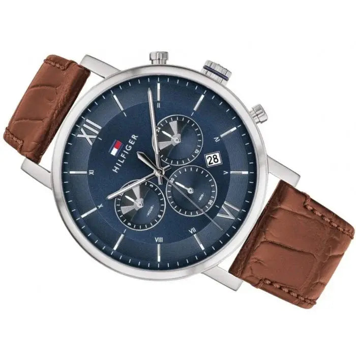 Tommy Hilfiger 1710393 Evan Chronograph Blue Dial Brown Leather Strap Watch for Men Tommy Hilfiger