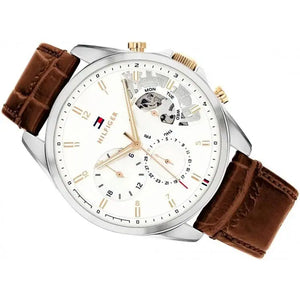 Tommy Hilfiger 1710450 Baker Chronograph White Dial Brown Leather Strap Watch For Men Tommy Hilfiger