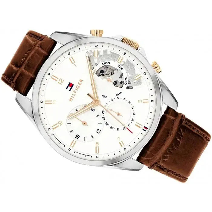 Tommy Hilfiger 1710450 Baker Chronograph White Dial Brown Leather Strap Watch For Men Tommy Hilfiger